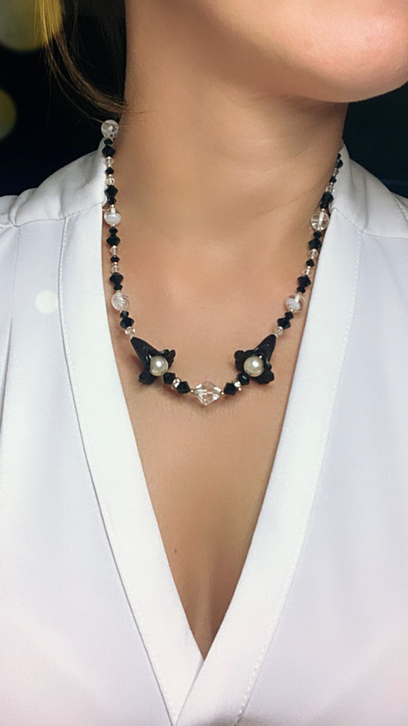 Silk-Threaded Floral Necklace with Swarovski Crystal