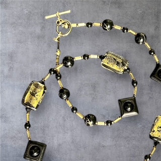 Black Onyx and Gold Blown Glass Bead Necklace