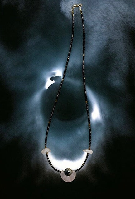 Half Moon Rose Quartz and Picasso Marbled River Stone Semi-Precious Necklace