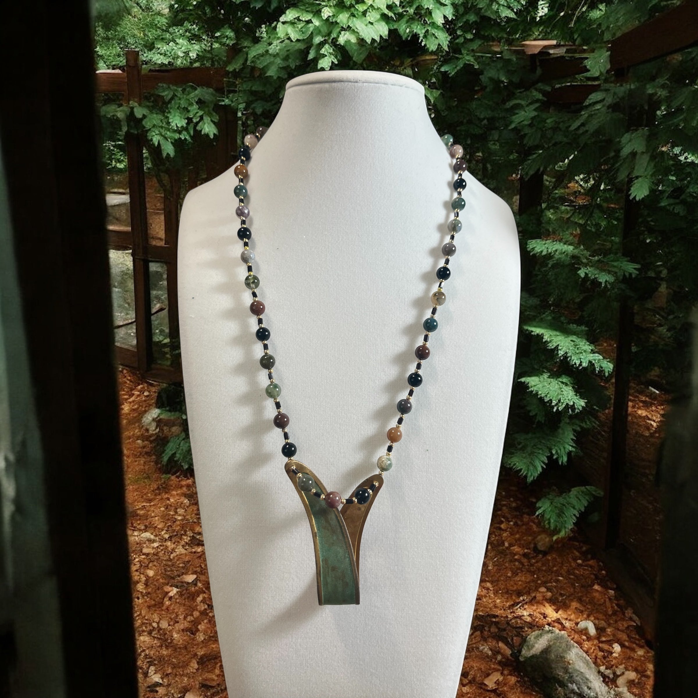 Picture Jasper Necklace with Oxidized Copper Centerpiece