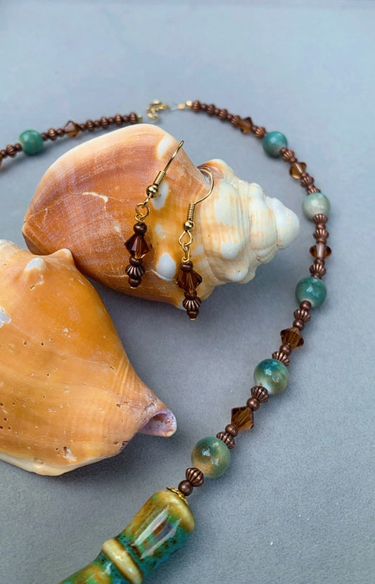 Porcelain Hot Kiln-Fired Bead & Swarovski Crystal Jewelry Set